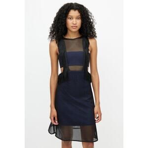 Self-Portrait Neoprene Black & Navy Flared Fringe Dress size 6 /SMALL